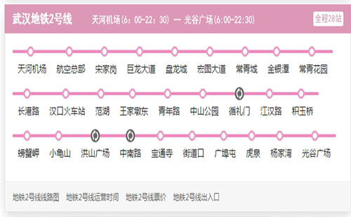 武漢地鐵2號線運營時間表2019(線路圖+站點+首末班車時間)